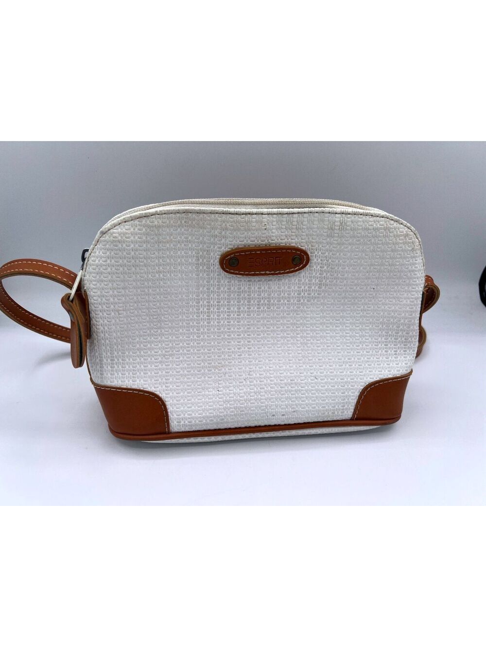Vintage Esprit White and Brown Crossbody Bag with Adjustable Strap